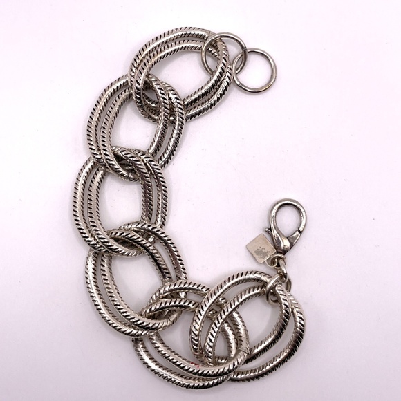 John Wind Signed Silver Tone Double Textured Chunky Link Bracelet - Picture 3 of 9
